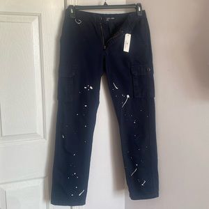 Dark Navy Blue Cargo pants with paint splatter design